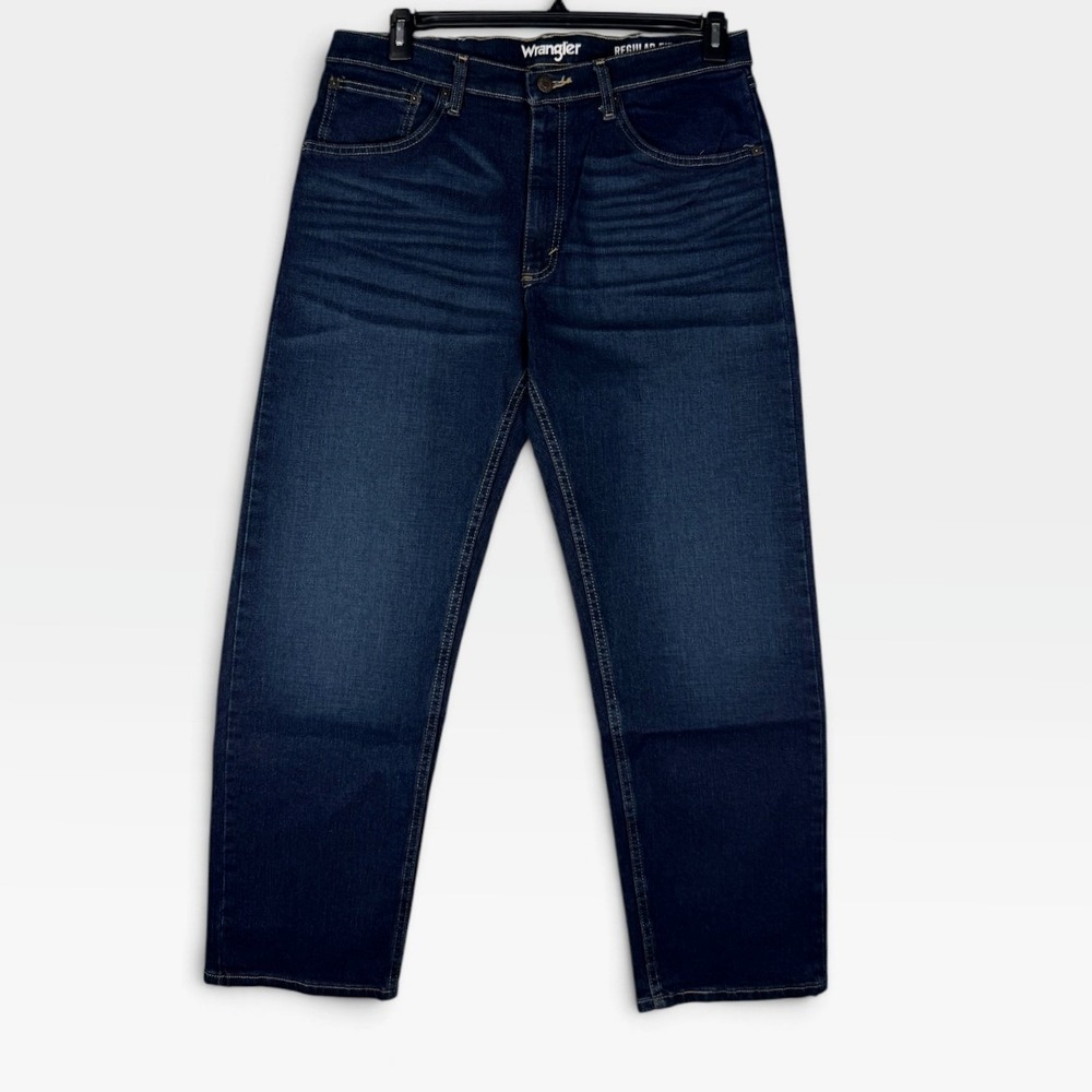 Wrangler Jeans Regular Fit Men 34x29 Dark Indigo Stretch Denim NWT